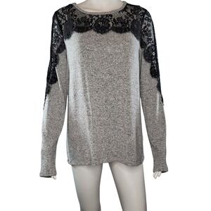 Rewind Heather Gray With Black Lace Trim Sweater